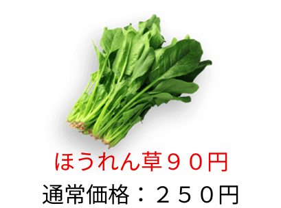 ほうれん草：250円→90円